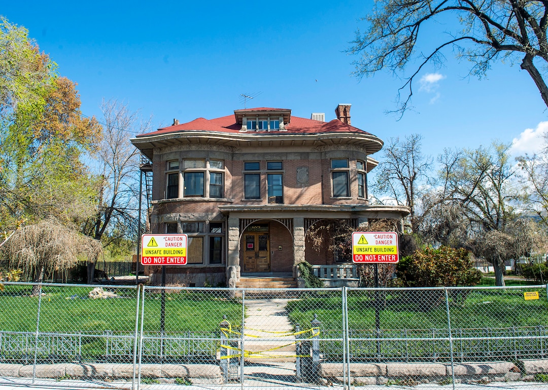 (Rick Egan  |  The Salt Lake Tribune)     The Albert Fisher Mansion and Carriage House were damaged due to the collapsing chimney and falling debris in the March 18 earthquake. Monday, April 13, 2020