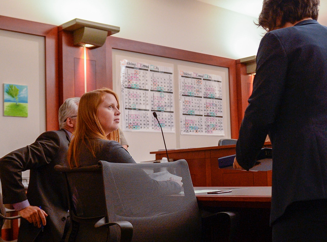 (Leah Hogsten  |  The Salt Lake Tribune)   Attorneys Leah Farrell with the AmericanÊCivil Liberties UnionÊof Utah and Randy Richards argued on behalf of their plaintiff Tilli Buchanan that UtahÕs lewdness statute is unconstitutional because it discriminates against women in Judge Kara Pettit's Third District Courtroom, Nov. 19, 2019.  Buchanan is facing charges of lewdness involving a child after police say she took off her top while cleaning out the garage and her stepchildren saw her breasts. Judge Pettit is expected to rule in two months.