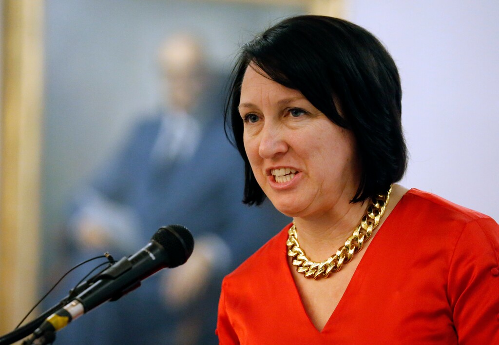 Republican Rep. Karianne Lisonbee of Clearfield, speaks during news conference at the Utah State Capitol Monday, Jan. 22, 2018, in Salt Lake City. (AP Photo/Rick Bowmer)