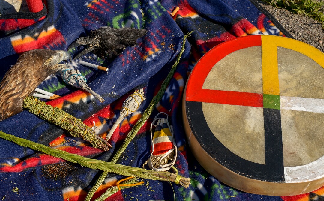 Leah Hogsten  |  The Salt Lake Tribune  Offerings of sweet grass, cedar and tobacco were given during the ceremony from Carl Moore, a Hopi and Chemehuevi Native American The "Stop the Polluting Port" community coalition staged a May Day celebration, calling for respect and awareness of the water, earth and air regarding the 20,000 acres west of Salt Lake City where the inland port industrial site has been proposed.