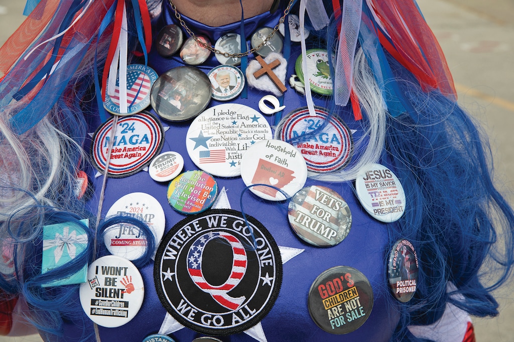 (Annick Sjobakken | The New York Times) A supporter of President Donald Trump at the Iowa State Fairgrounds in Des Moines on July 3, 2025. 