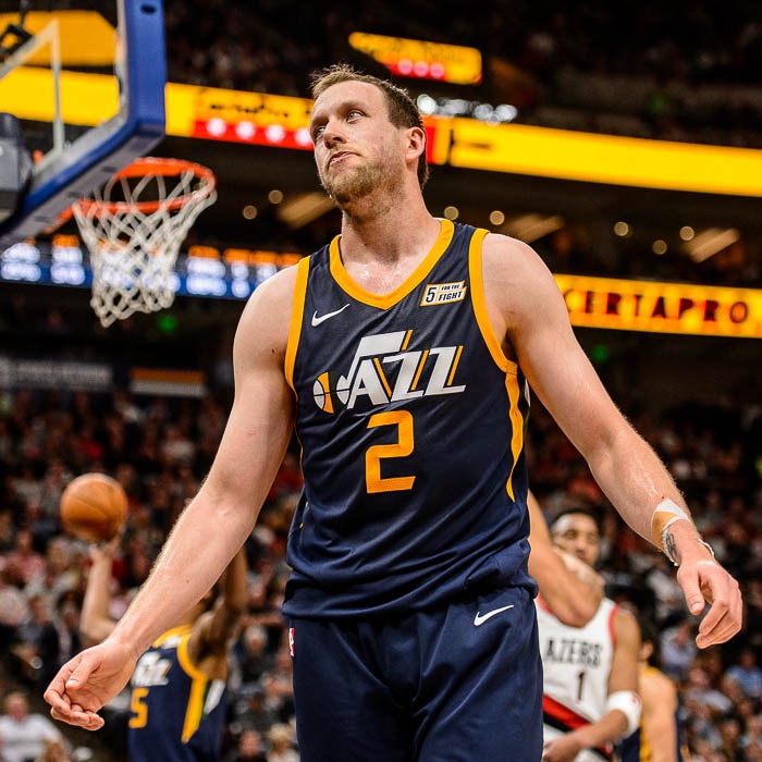 (Trent Nelson | The Salt Lake Tribune)  Utah Jazz forward Joe Ingles (2) reacts to a foul as the Utah Jazz host the Portland Trail Blazers, NBA basketball in Salt Lake City, Wednesday November 1, 2017.
