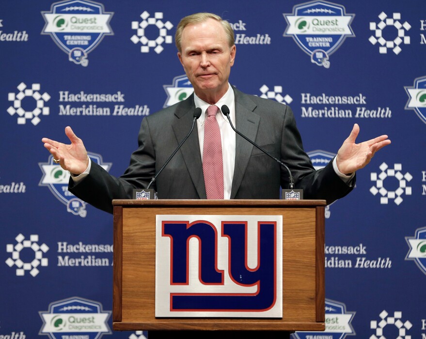 John Mara, owner of the New York Giants, speaks to reporters in East Rutherford, N.J., Monday, Dec. 4, 2017.  The Giants made a rare in-season house cleaning, firing coach Ben McAdoo and general manager Jerry Reese on Monday, less than a year after the team made the playoffs for the first time since 2011.
(AP Photo/Seth Wenig)