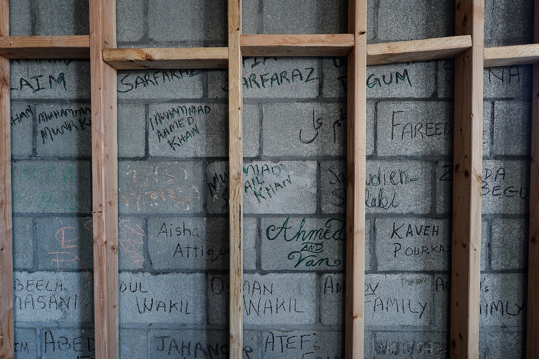 (Francisco Kjolseth  |  The Salt Lake Tribune)  Cinder blocks purchased by mosque members sold for $250 a piece helped raise funds to begin construction on the half-finished mosque going up in West Jordan at 984 W 9000 South on Tuesday, Oct. 1, 2019. Until more funds are raised construction is expected to be halted in a month.