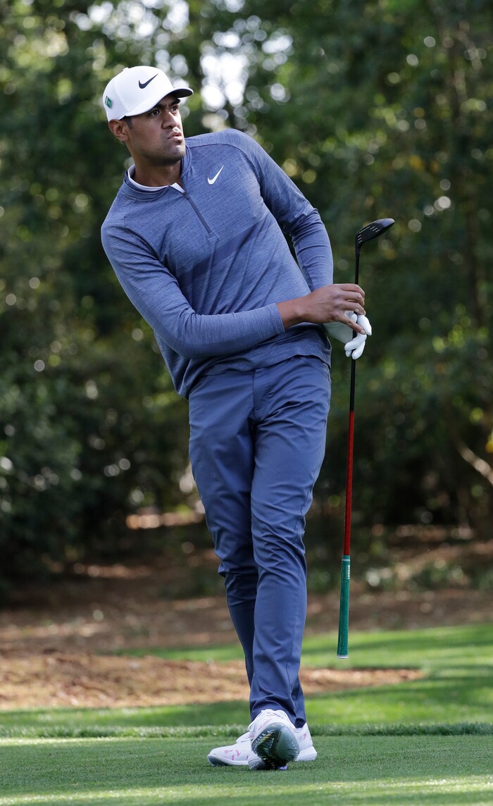 Tony Finau watches his drive on the second hole during the second round at the Masters golf tournament Friday, April 6, 2018, in Augusta, Ga. (AP Photo/David J. Phillip)