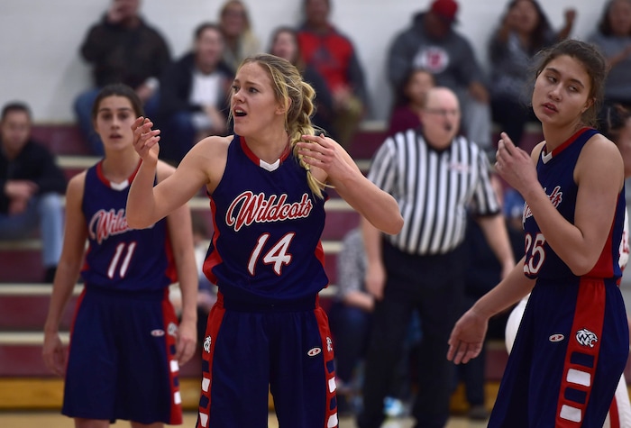 (Scott Sommerdorf   |  The Salt Lake Tribune)   Rachel Noel makes a plea for a foul during first half play. East beat Woods Cross 50-36, Friday, December 15, 2017.  