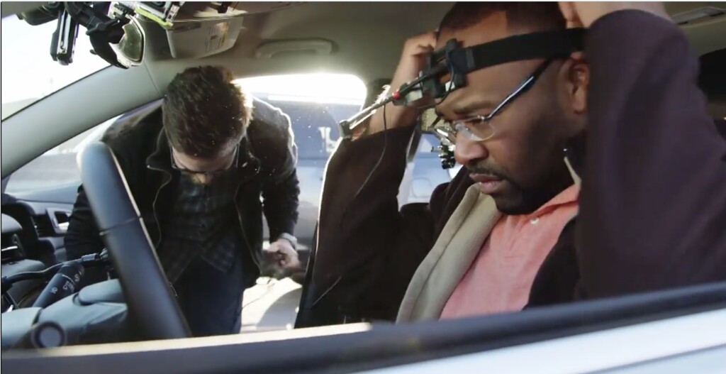 (Photo courtesy of University of Utah) Volunteer participates in study on distracted driving caused by new infotainment systems in cars.