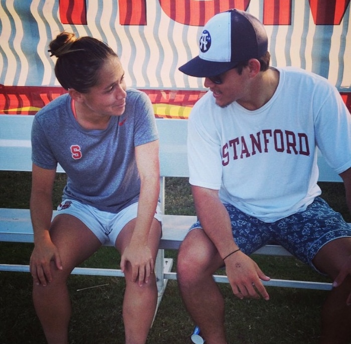 (Courtesy of Lo'eau LaBonta) Kalaukoa LaBonta (right) was able to see several Stanford games while his sister Lo'eau (left) played for the Cardinal.