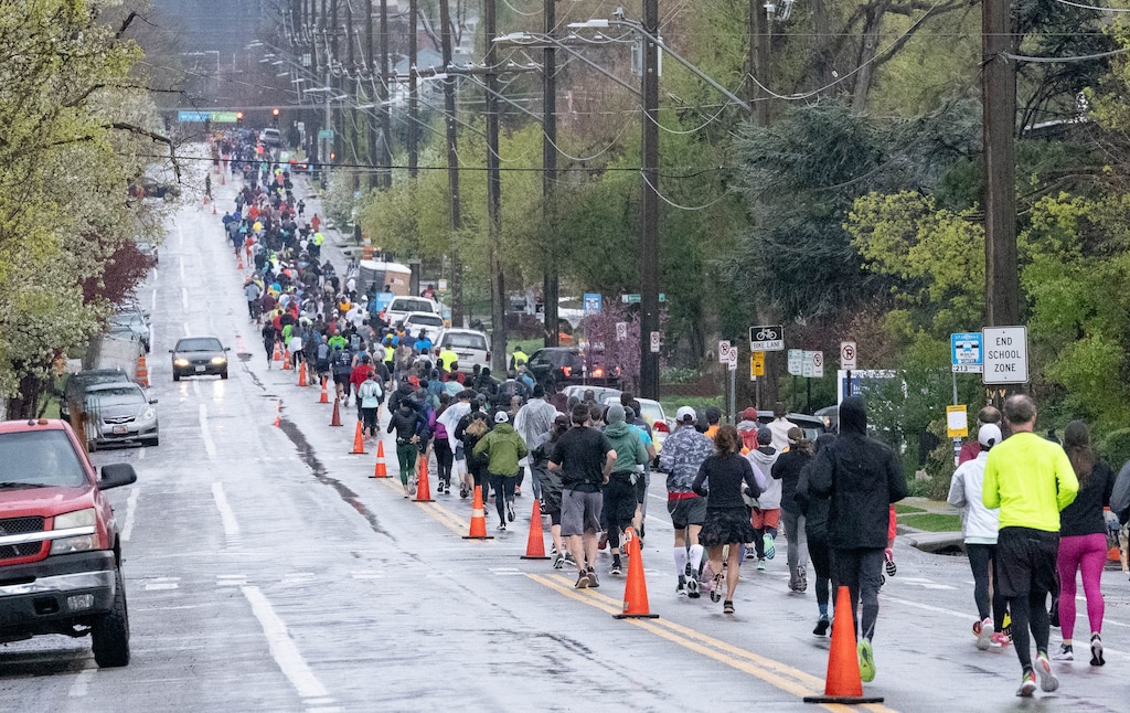 (Francisco Kjolseth | The Salt Lake Tribune) Runners participate in the Salt Lake City Marathon on Saturday, April 23, 2022.