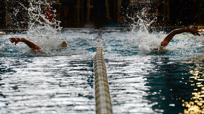 (Francisco Kjolseth  |  The Salt Lake Tribune)  Swimmers compete at the high school swimming 4A State Championships in Bountiful, Friday February 9, 2018.