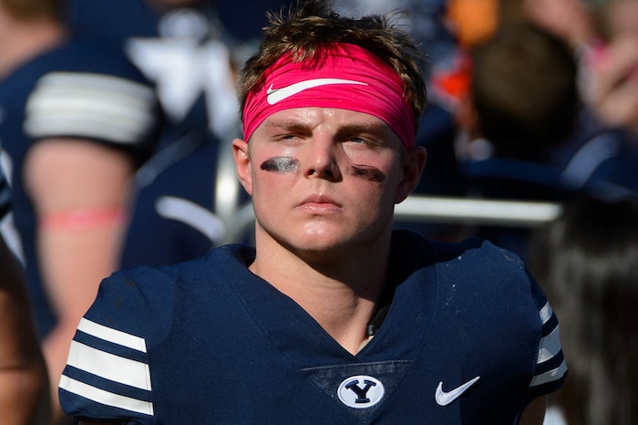 (Trent Nelson | The Salt Lake Tribune)  
Brigham Young Cougars quarterback Zach Wilson (11) as BYU hosts Northern Illinois, NCAA football in Provo, Saturday Oct. 27, 2018.