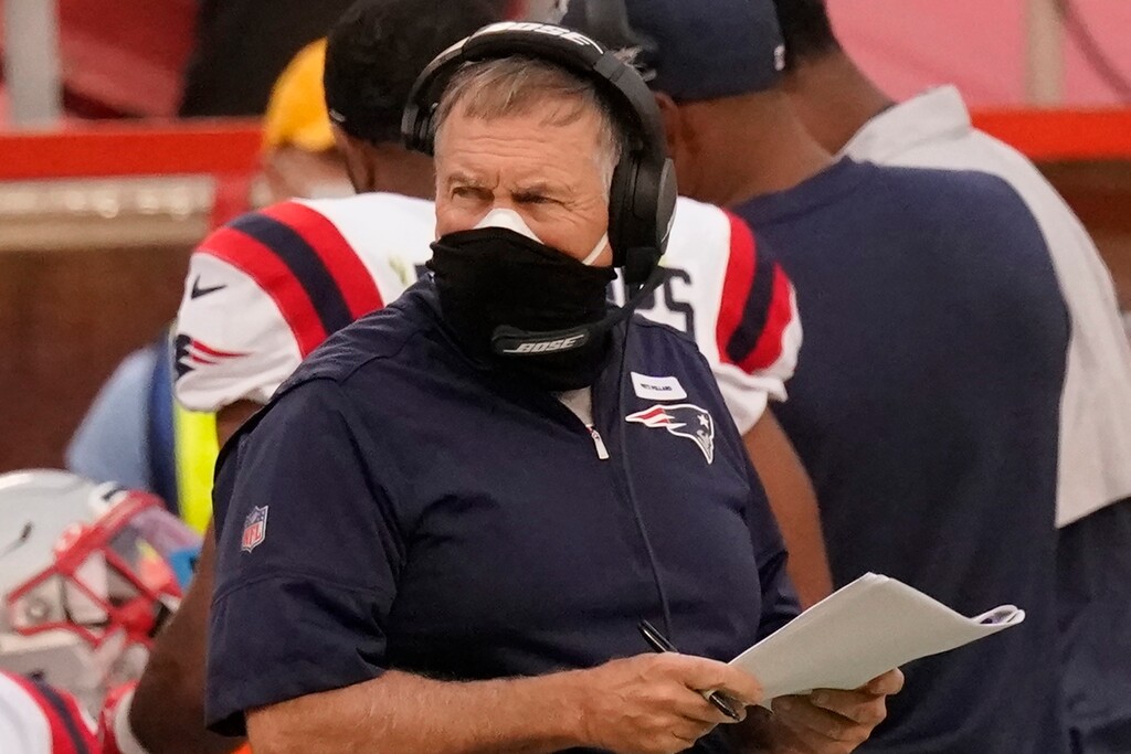 New England Patriots head coach Bill Belichick wears two masks as he watches from the sideline during the first half of an NFL football game against the Kansas City Chiefs , Monday, Oct. 5, 2020, in Kansas City. The New England Patriots have canceled practice amid reports that a third player has tested positive for the coronavirus.
Sports Illustrated reported that reigning NFL Defensive Player of the Year Stephon Gilmore tested positive for the virus on Wednesday, Oct. 7, 2020, and was added to the team's reserve/COVID-19 list. (AP Photo/Charlie Riedel)