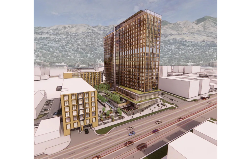 (Silverado/Method Studio via Salt Lake City) Rendering of new 420-unit apartment tower proposed at 265 E. 100 South in Salt Lake City, near St. Mark's Cathedral.