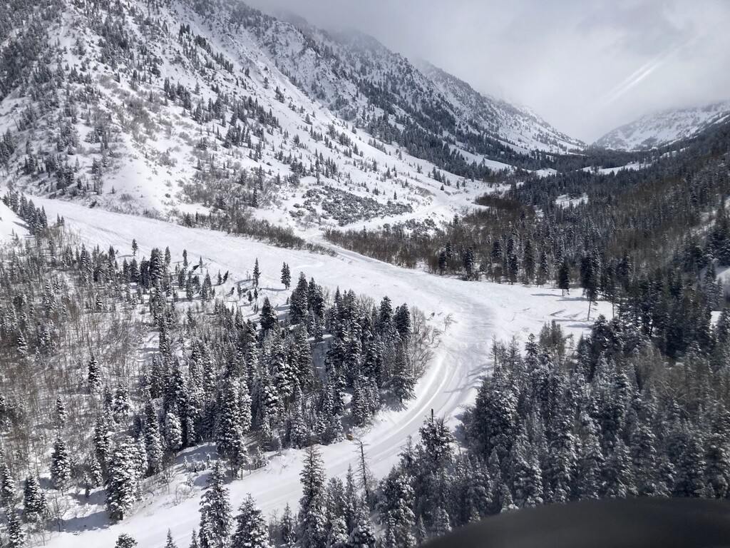 (Utah Department of Transportation)
This aerial photo shows an avalanche slide in the White Pines area of Little Cottonwood Canyon on Wednesday, April 5, 2023. The highway has been closed since Sunday night due to high and unpredictable avalanche danger and deep snow.