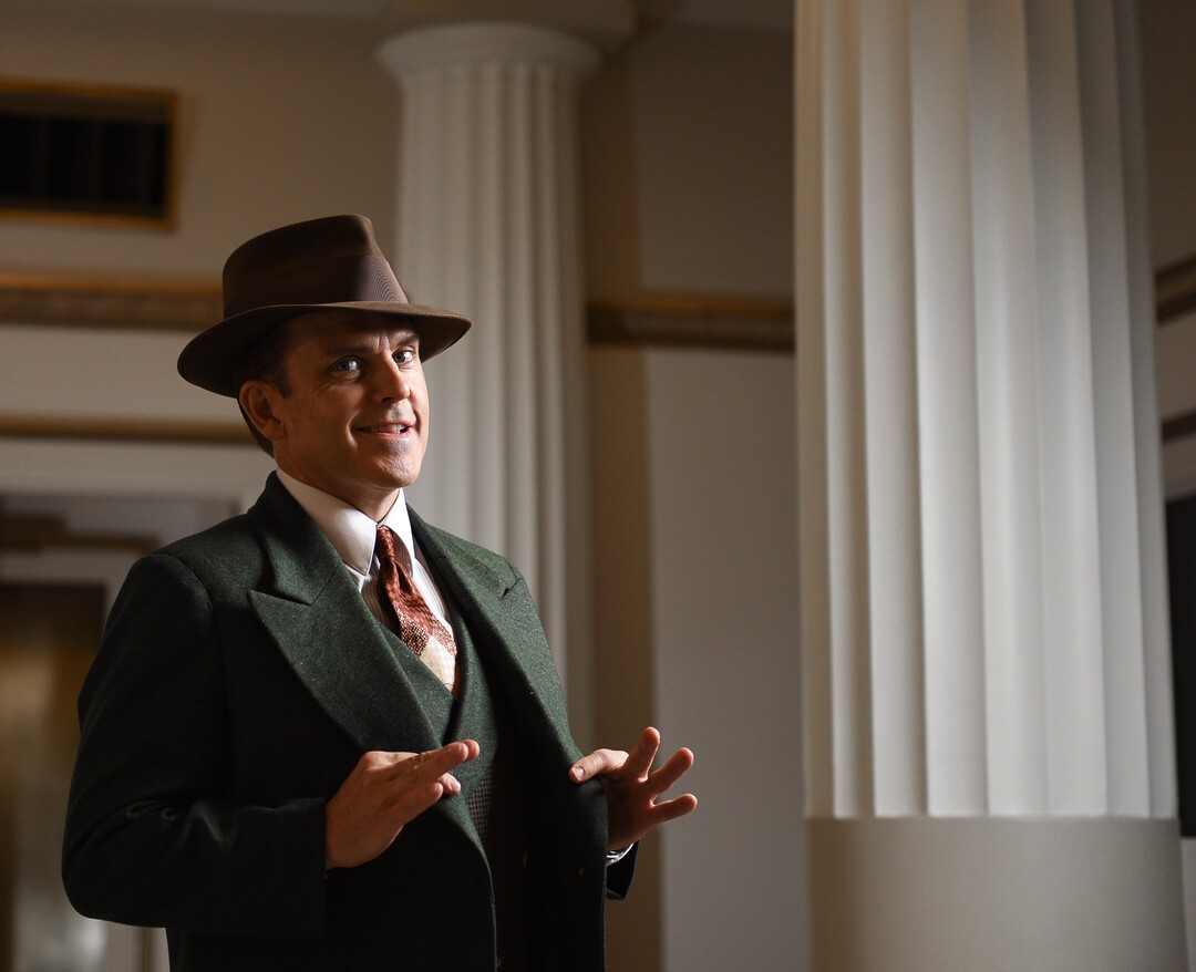 (Francisco Kjolseth  |  The Salt Lake Tribune)  Robert Creighton, actor who is writer, composer and star of "Cagney: The Musical," opening in September at Pioneer Theatre - where it is worshipping for a Broadway run, is photographed at The Wave in Salt Lake City.