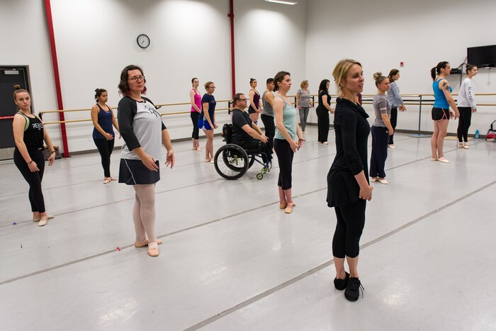 (Alex Gallivan  |  Special to the Tribune)  Instructor Nikki Bybee, right, explains basic techniques during the adult class offered at Ballet West Academy in Salt Lake City, Wednesday, Jan. 31.