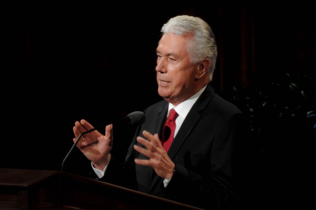 (Trent Nelson | The Salt Lake Tribune)  President Dieter F. Uchtdorf speaks at the General Women's Session of the 187th Semiannual General Conference of the The Church of Jesus Christ of Latter-day Saints, in Salt Lake City, Saturday September 23, 2017.