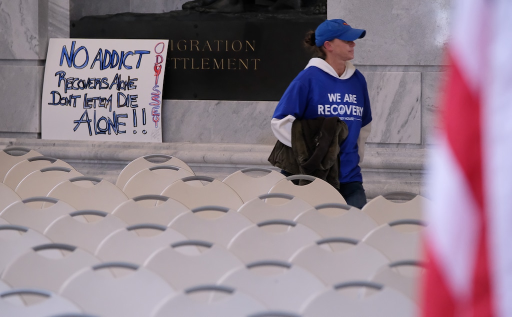 (Francisco Kjolseth | The Salt Lake Tribune) Hundreds gather at the Utah Capitol to rally for mental illness and addiction recovery while working to increase access to healthcare, mental health, affordable housing and treatment and recovery support on Tuesday, Feb. 20, 2018.