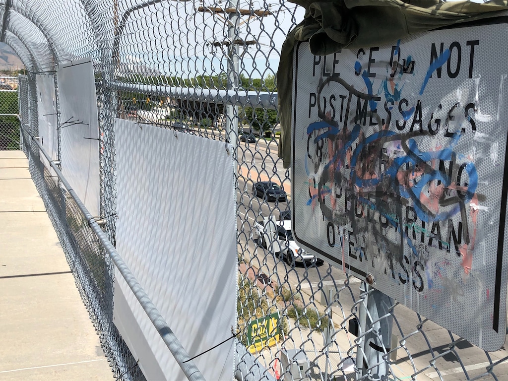 (Lee Davidson | Tribune file photo) Vandals painted over a state sign over Bangerter Highway at 4100 South on June 20, 2020.