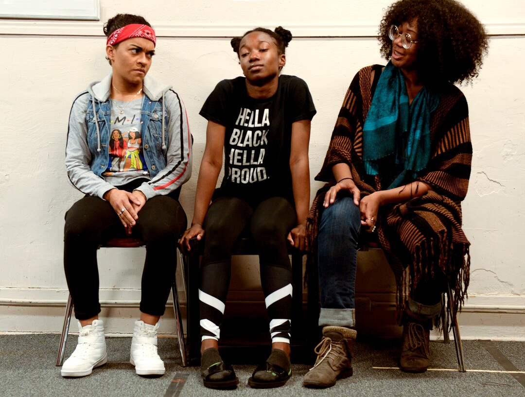 (Leah Hogsten | The Salt Lake Tribune)   Aaliyah Ann, left, as Charise, Amanda Morris as Amali and Latoya Cameron as Ma during rehearsals for Salt Lake Acting Company's upcoming production of "form of a girl unknown," an atypical coming-of-age dramedy by playwright Charly Evon Simpson, running Oct. 16 through Nov. 17, 2019.