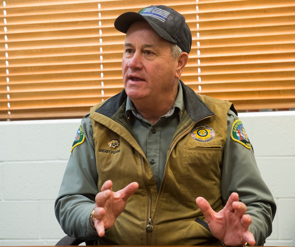 (Rick Egan  |  The Salt Lake Tribune)   Garfield County Sheriff Danny Perkins, shown in 2017, is accused in a civil rights lawsuit of trying to build a criminal case against an Escalante couple because of his lingering resentment against their son-in-law, the former police chief of Escalante.