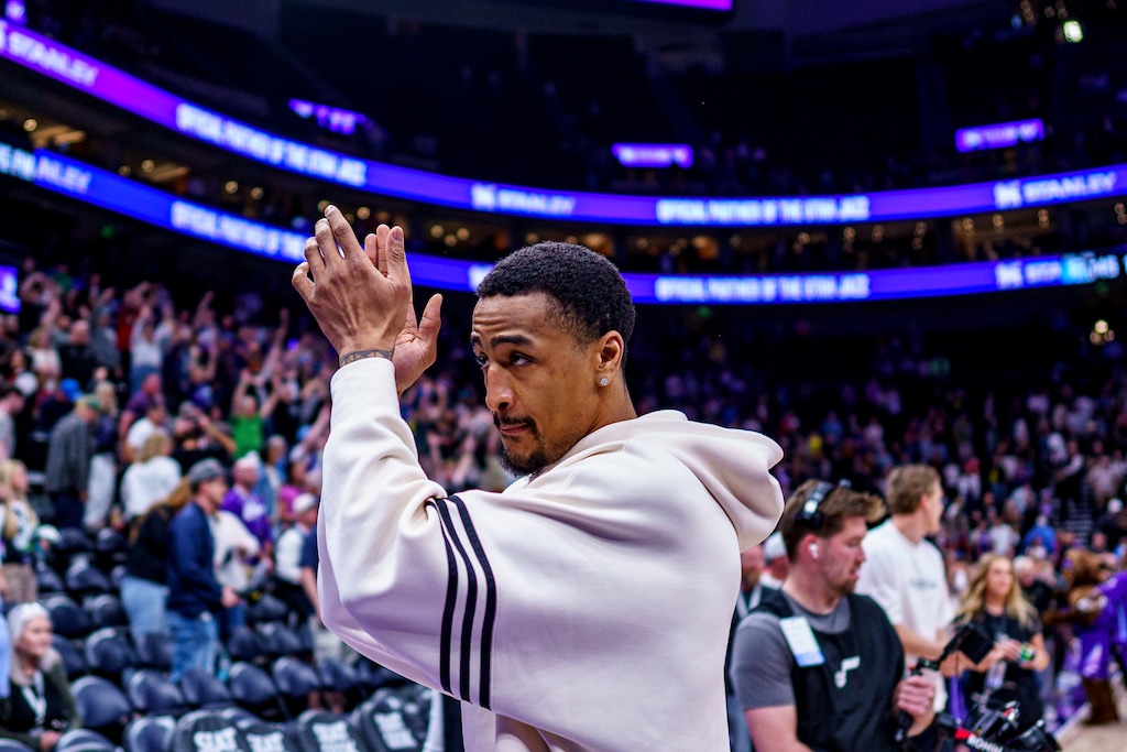 (Trent Nelson  |  The Salt Lake Tribune) Utah Jazz forward John Collins (20) as the Utah Jazz host the Oklahoma City Thunder, NBA basketball in Salt Lake City on Friday, April 11, 2025.