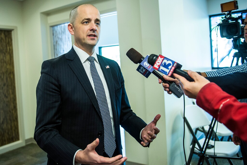 Chris Detrick  |  The Salt Lake TribunePresidential candidate Evan McMullin speaks during a press conference at his  campaign headquarters in Salt Lake City Wednesday October 12, 2016. 