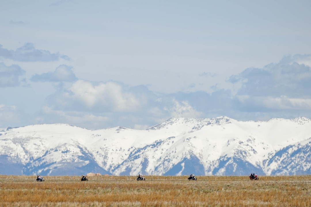 (Trent Nelson  |  The Salt Lake Tribune) A group of motorcyclists at Antelope Island State Park, on Saturday, April 25, 2020.