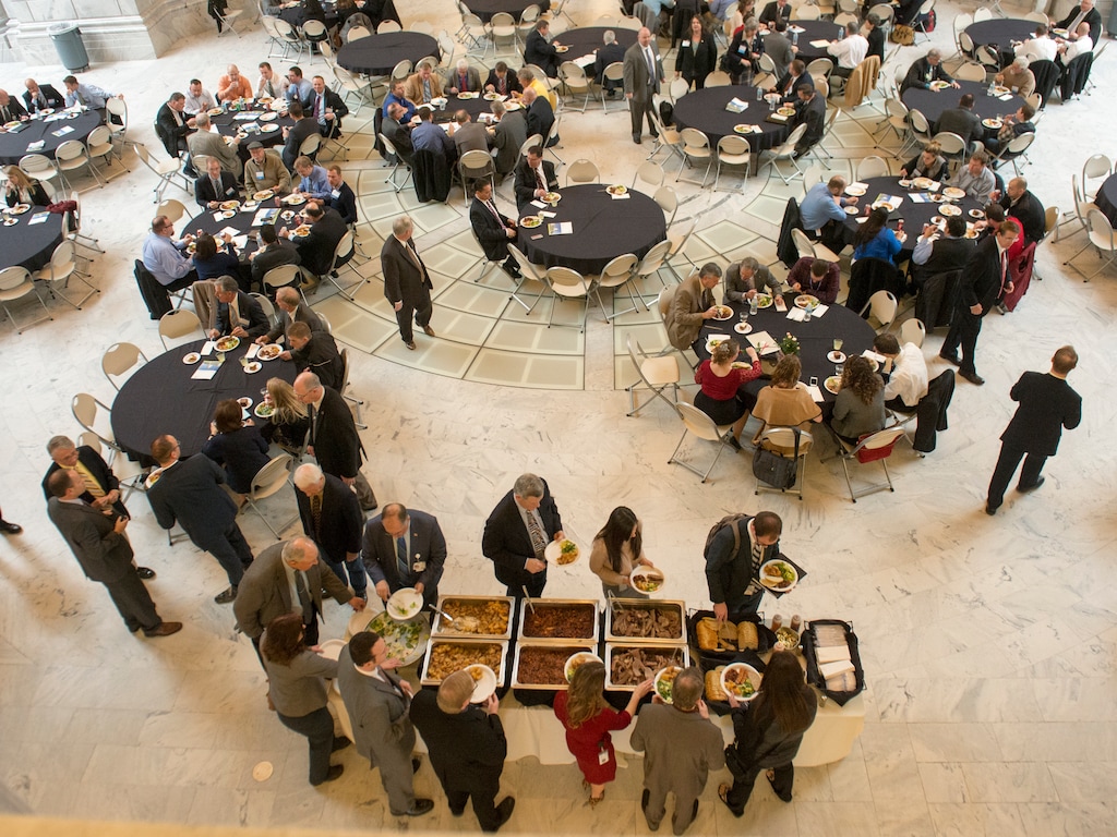 (Rick Egan | Tribune file photo) A free lunch sponsored by Farmer's Insurance is served to Utah legislators in the Capitol Rotunda on February 12, 2016. Last year, special interests provided 87% of campaign donations to legislators, again raising questions about how much influence that may buy.