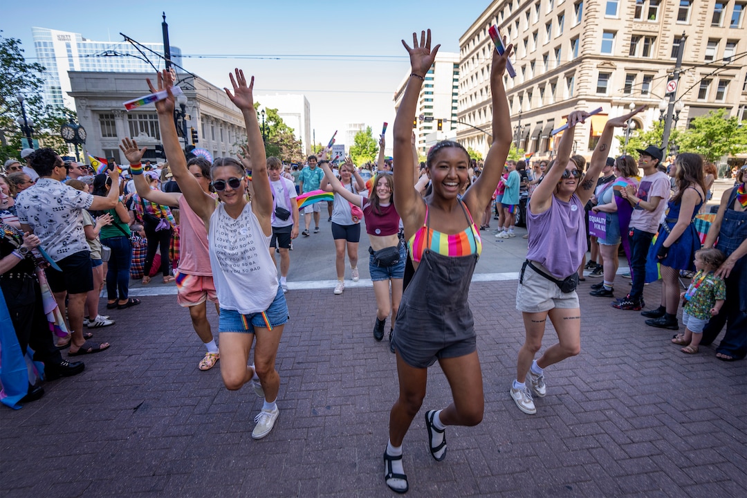 (Rick Egan | The Salt Lake Tribune) Rowland Hall students dance in the Pride Parade, on Sunday, June 8, 2025.