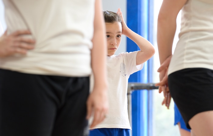 (Leah Hogsten | The Salt Lake Tribune) Celtic Beat Irish Dancers from La Rae's Dance Unlimited in Layton learn new Irish dance steps, Wednesday, April 4, 2018, from Louise O'Sullivan and Ellen Bonner, cast members and dance captains from the Broadway touring show "Riverdance," playing at the Eccles Theater in Salt Lake City on April 3-8.