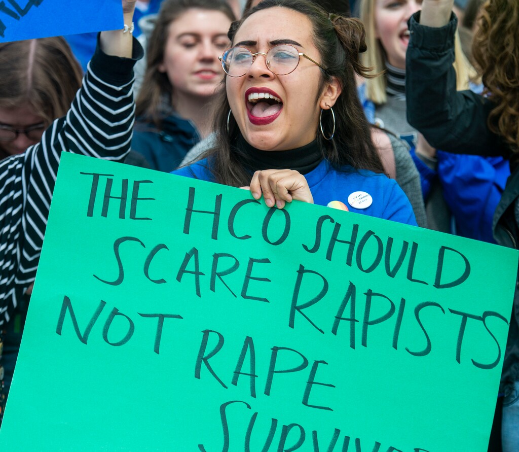 (Rick Egan | The Salt Lake Tribune)
Franchesco Lopez chants with protesters as they gather on the campus of Brigham Young University, with hundreds of BYU students at a rally to oppose how the school's Honor Code Office investigates and disciplines students, Friday, April 12, 2019, in Provo, Utah.