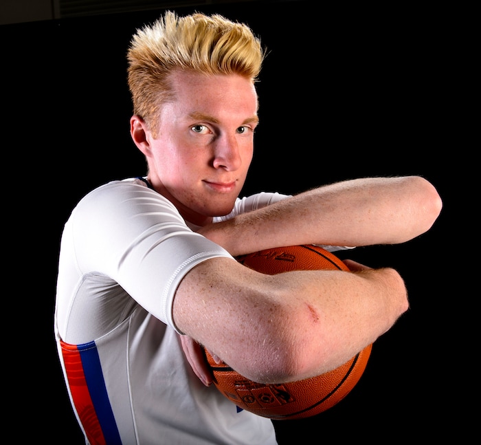 (Steve Griffin  |  The Salt Lake Tribune)  Prep basketball Hunter Erickson, Timpview, in the Salt Lake Tribune studio in Salt Lake City Tuesday April 10, 2018.