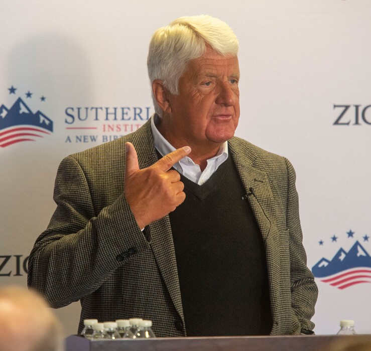 (Rick Egan  |  The Salt Lake Tribune)  Rep. Rob Bishop talks to the Sutherland Institute on Aug. 28, 2019.