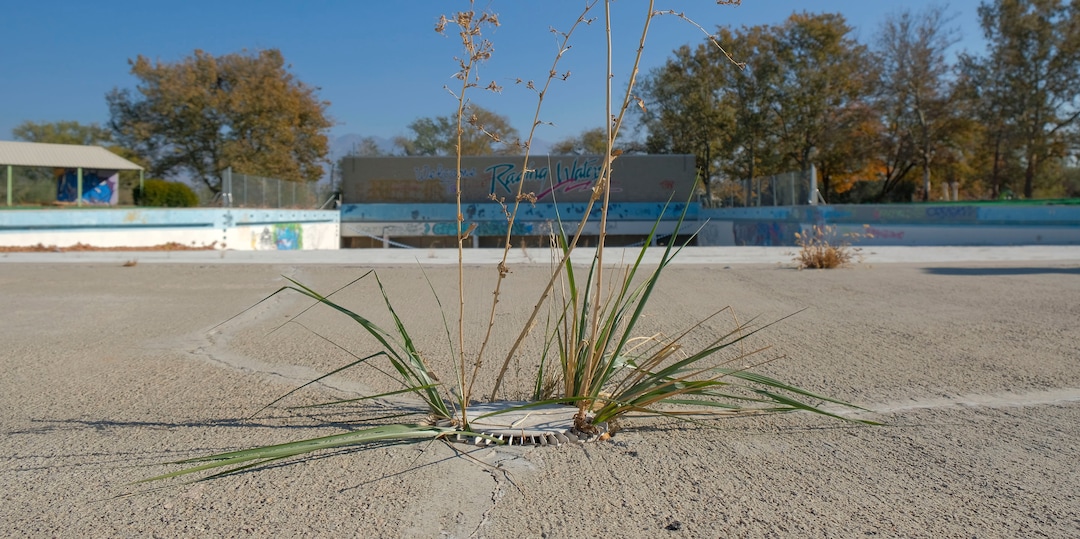 (Leah Hogsten  |  The Salt Lake Tribune) Oct. 29, 2020. In the 1980's Raging Waters water park was home to the world's third wave pool. Today the property is in such disrepair that Salt Lake City needs to disassemble it and figure out some kind of new park to replace it. Closed since 2018,vandalism and operator abandonment has left the park a liability for the city.