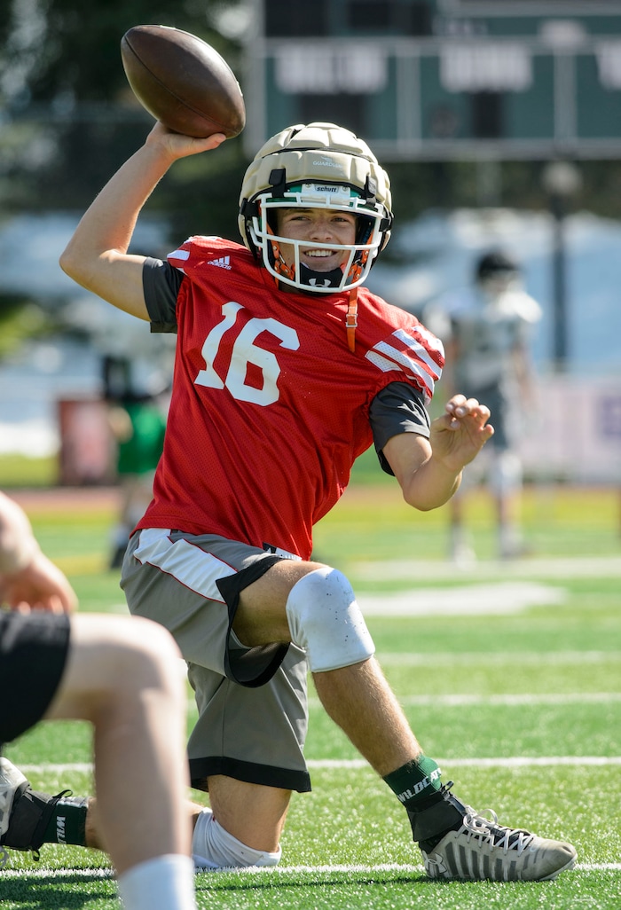 (Steve Griffin  |  The Salt Lake Tribune)  South Summit quarterback Kael Atkinson during practice in Kamas, Utah Tuesday September 26, 2017.