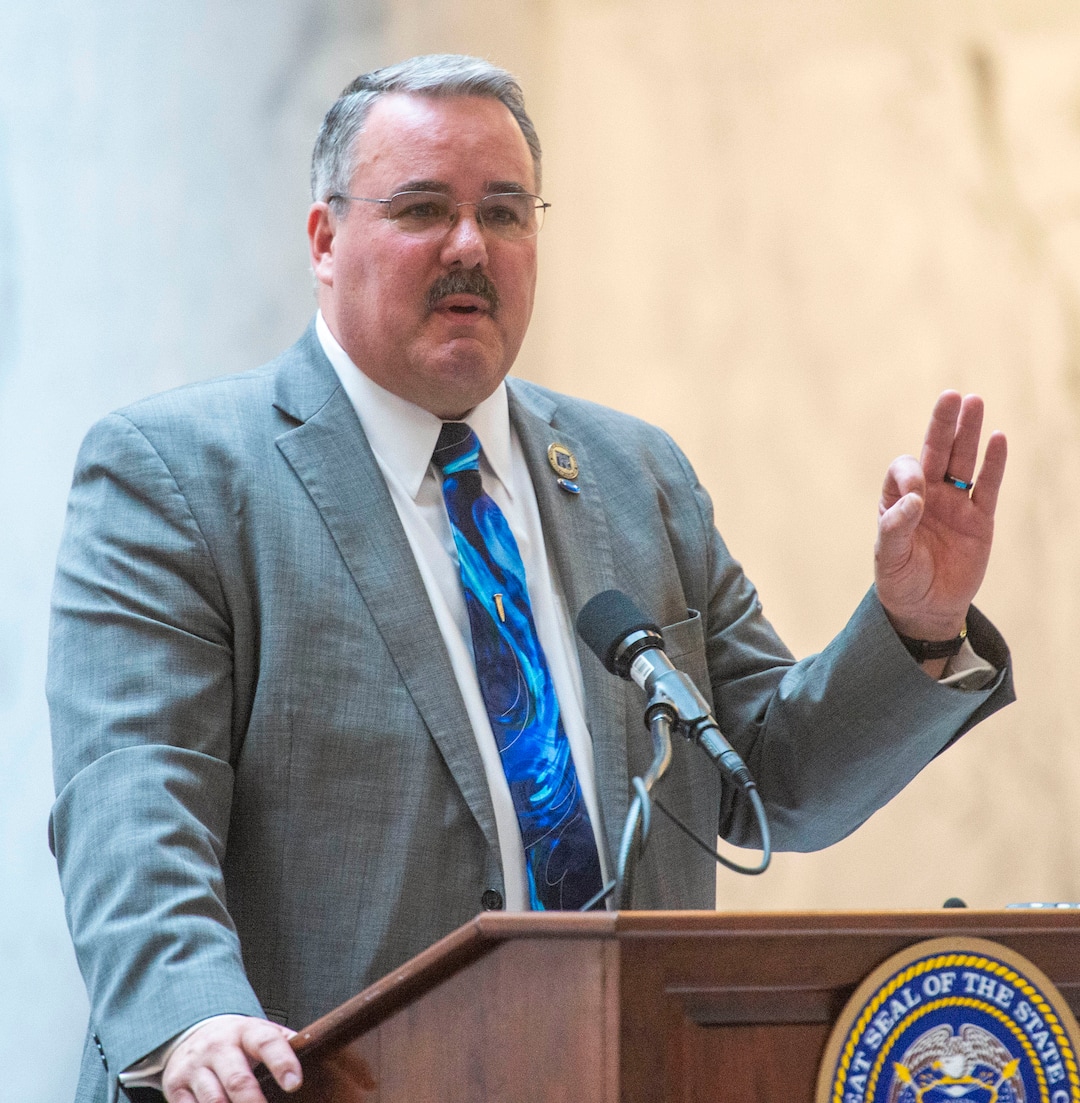 (Rick Egan  |  The Salt Lake Tribune)   Sen. Lee Perry says a few words, before Gov. Gary R. Herbert signed the new hate crimes bill, at the Utah State Capitol, Tuesday, April 2, 2019.