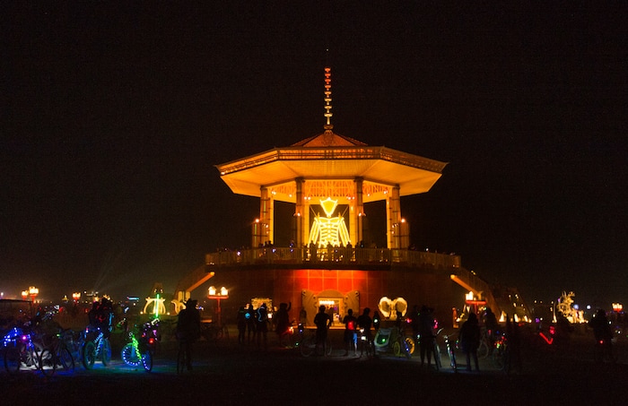 (Rick Egan  |  The Salt Lake Tribune)The Burning Man glows at night, in the Black Rock Desert, during Burning Man. The theme for 2017 is "Radical Ritual." Thursday, August 31, 2017.