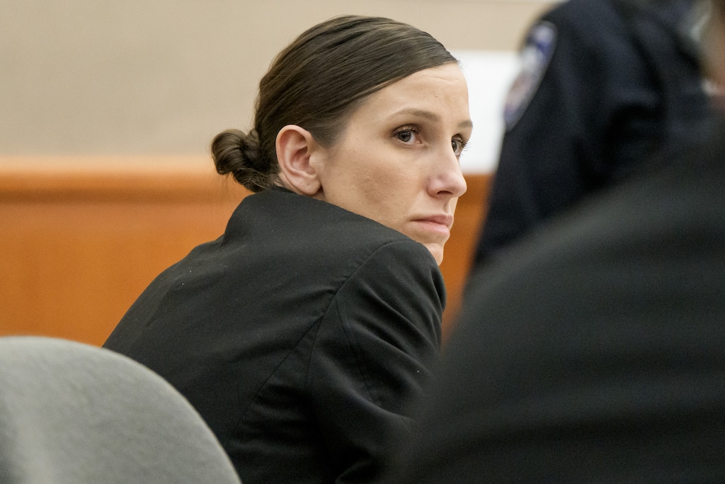 (Spenser Heaps | Pool) Kouri Richins, a Utah mother accused of fatally poisoning her husband, looks on during her murder trial at the Summit County Courthouse in Park City, Monday, Feb. 23, 2026.