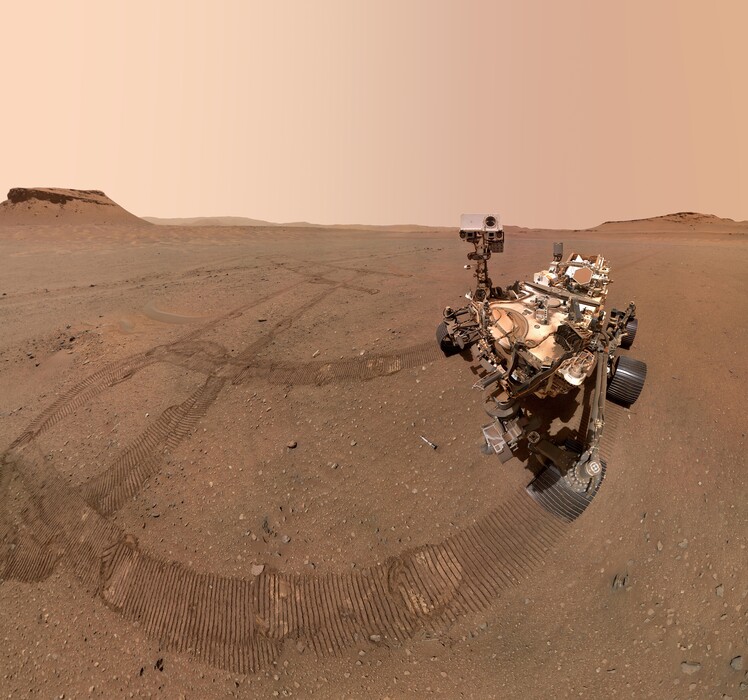(NASA/JPL-Caltech | MSSS via The New York Times) In an image provided by NASA/JPL-Caltech/MSSS, a selfie taken by the Perseverance rover at a "depot" for Martian soil samples in the Jezero Crater on Jan. 22, 2023. The Mars Sample Return effort was billions of dollars over budget and not expected to return to Earth with its samples until 2040.