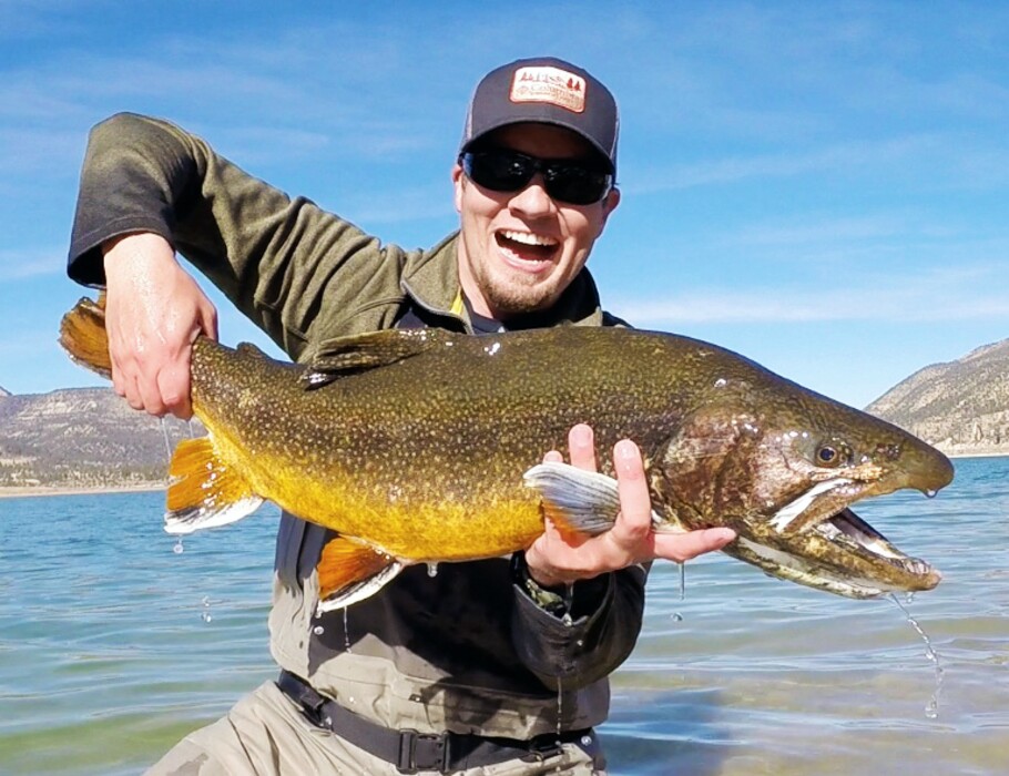 (Courtesy of Buckley Jolley) Buckely Jolley shows the 30.5-inch splake he caught and released at Joes Valley Reservoir in November 2017. The DWR recently certified the fish as the largest splake ever caught and released in Utah.