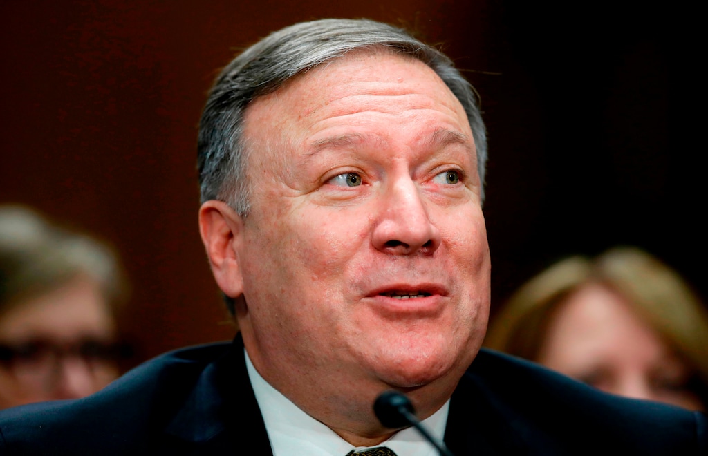 (AP Photo/Alex Brandon) In this April 12, 2018, photo, Secretary of State-designate Mike Pompeo speaks during the Senate Foreign Relations Committee hearing on his confirmation on Capitol Hill in Washington. President Trump’s nominee for secretary of state, Pompeo, faces serious opposition including a rare rebuke expected Monday, April 23, before the Senate Foreign Relations Committee as all Democrats, and at least one Republican, have said they will oppose him.