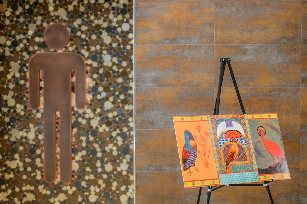 (Trent Nelson  |  The Salt Lake Tribune)
Daniel Ray Everett's piece "Whimsical Birds of Paradise," at a news conference showcasing the art by 18 local and national artists chosen to be featured in the new Salt Lake City airport as the Whimsy Wall Art Project, on Friday, Nov. 1, 2019.