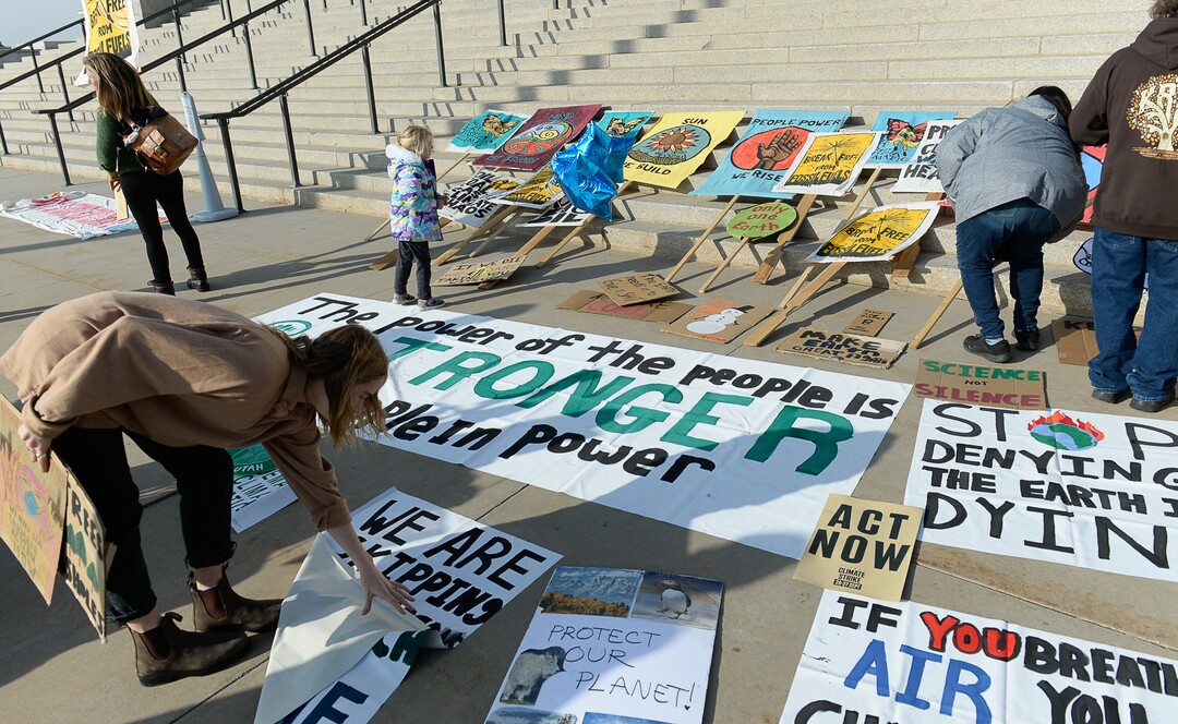 (Francisco Kjolseth  |  The Salt Lake Tribune)  Fridays For Future, Utah Youth Environmental Solutions, and partners begin to gather on the steps of the Utah Capitol to rally in opposition to UtahÕs final oil and gas lease sale of 2019 that will auction off public lands and further fossil fuel development, on Friday, Dec. 6, 2019.