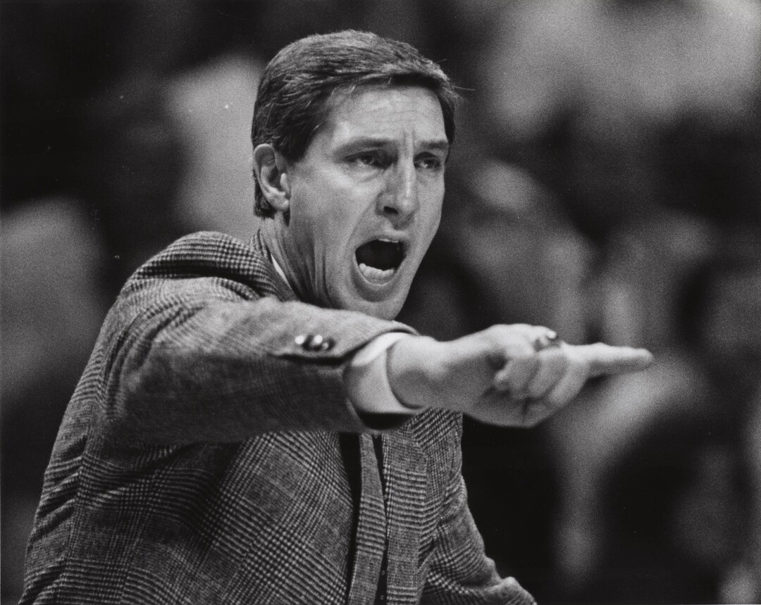 (Tribune file photo) Jerry Sloan yells support form the bench in his first quarter as head coach of the Utah Jazz in 1988.