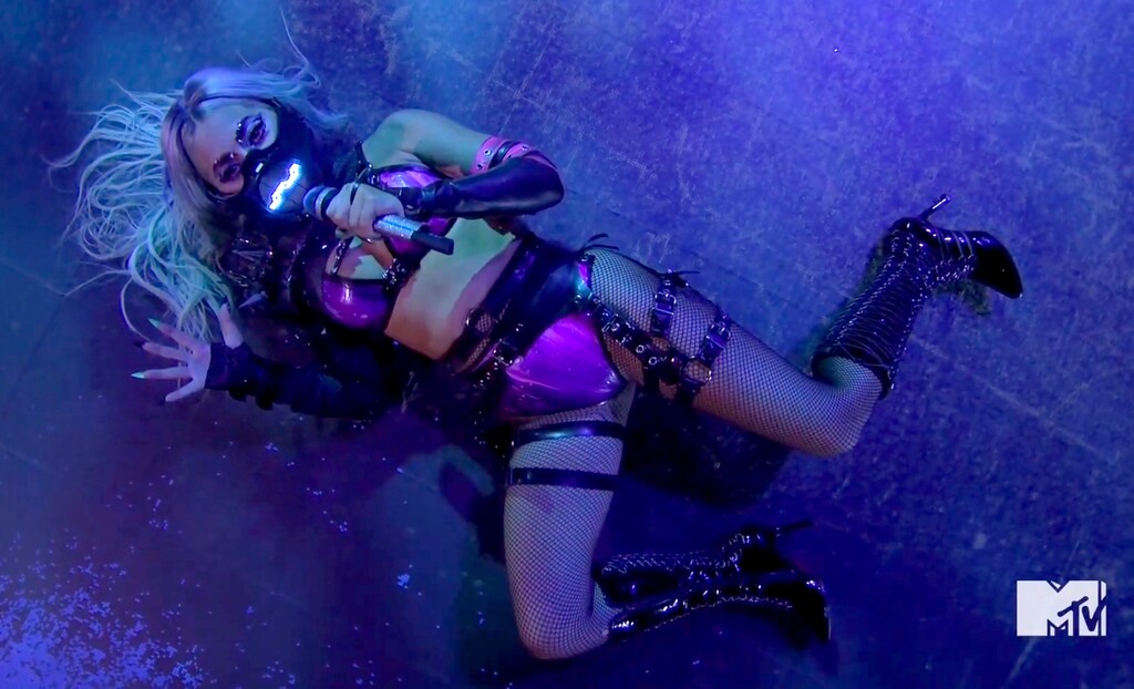 (MTV via AP)  In this video grab issued Sunday, Aug. 30, 2020, by MTV, Lady Gaga performs during the MTV Video Music Awards.