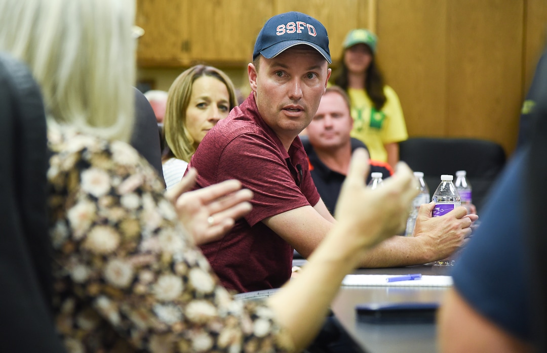 (Francisco Kjolseth  |  The Salt Lake Tribune)  Lt. Gov. Spencer Cox visits the Nucor Steel Plant in Plymouth Utah during a tour of towns in Box Elder County as part of his gubernatorial campaign tour on Tuesday, July 30, 2019.