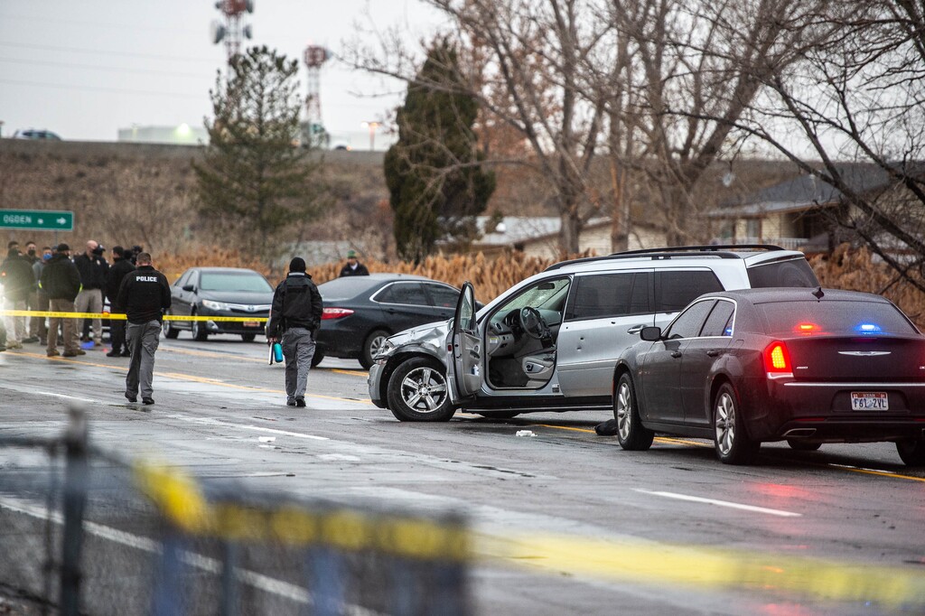 (Trent Nelson  |  The Salt Lake Tribune) Police work at the scene of a shooting, at 700 North and 1860 West in Salt Lake City on Thursday, Dec. 17, 2020.