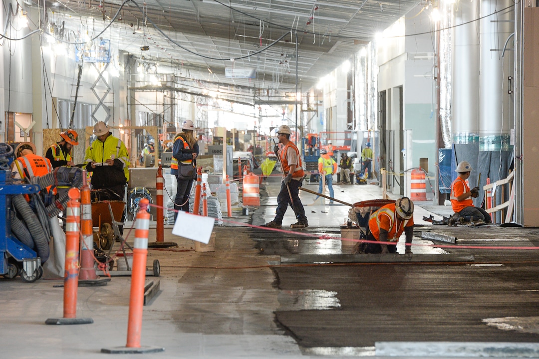 (Francisco Kjolseth  |  The Salt Lake Tribune)  Work continues on Concourse A, as Salt Lake City International Airport announces food concessionaires for the first phase of the new expanded airport during a tour on Wed. Feb. 20, 2019.