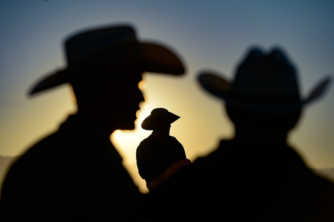 (Francisco Kjolseth  |  The Salt Lake Tribune)  Riders gather for the early morning cowboy meeting for the 33rd annual Bison Roundup, Saturday, Oct. 26, 2019, on Antelope Island, a state park located near Syracuse in Davis County. Every year Utah wildlife and parks officials move the animals from across the island so they can be weighed, tagged and given health screenings.
